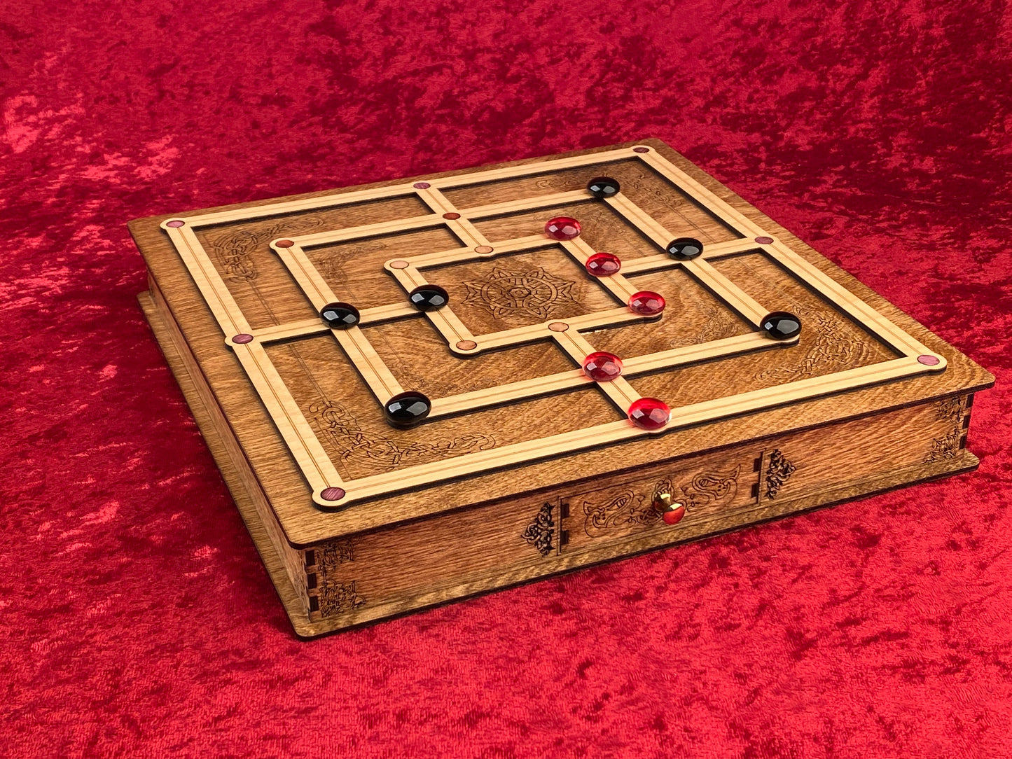 Nine Men's Morris! Stunning Hand Made Gaming Centerpiece! Ancient Celtic Version
