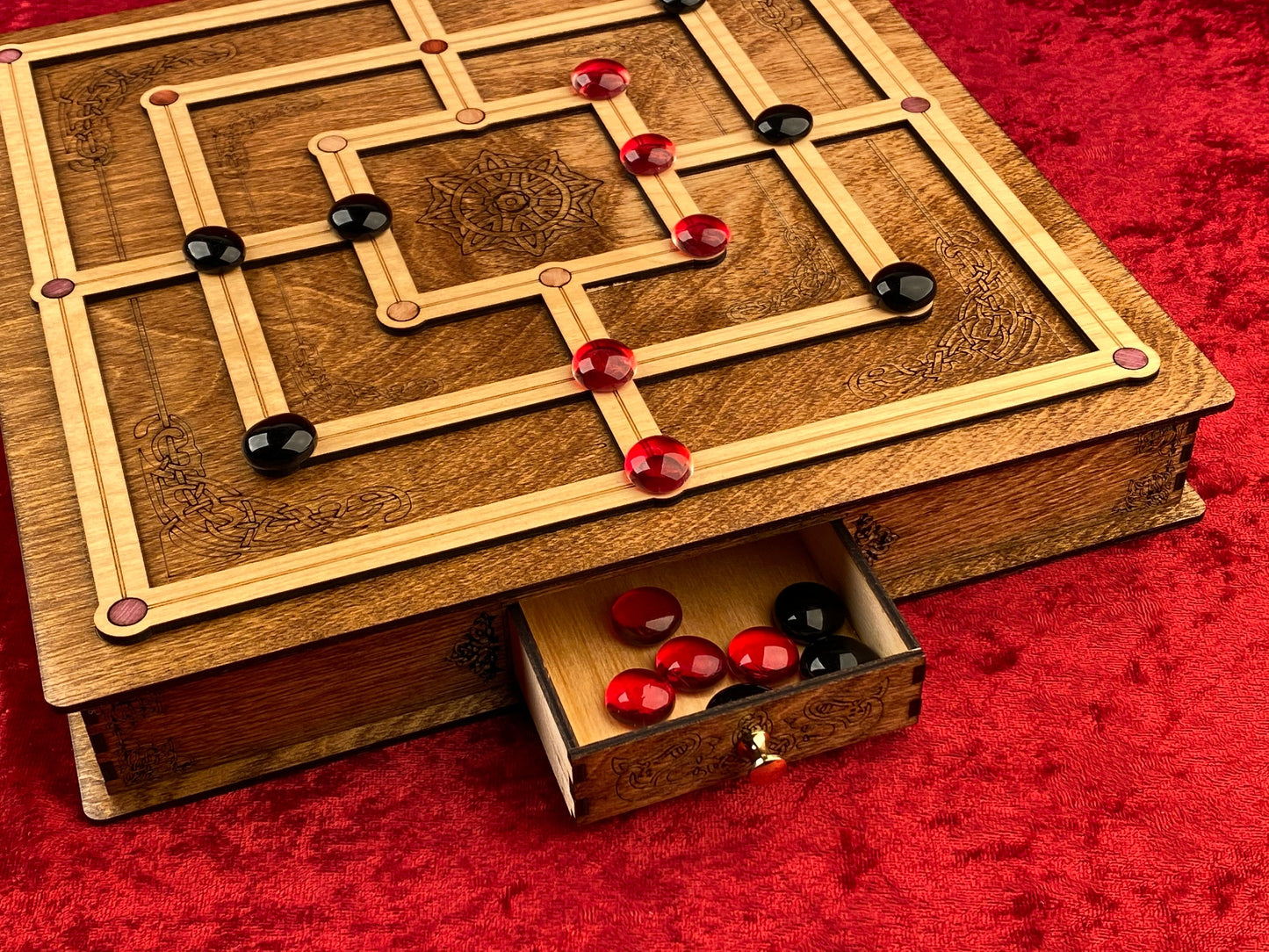 Nine Men's Morris! Stunning Hand Made Gaming Centerpiece! Ancient Celtic Version