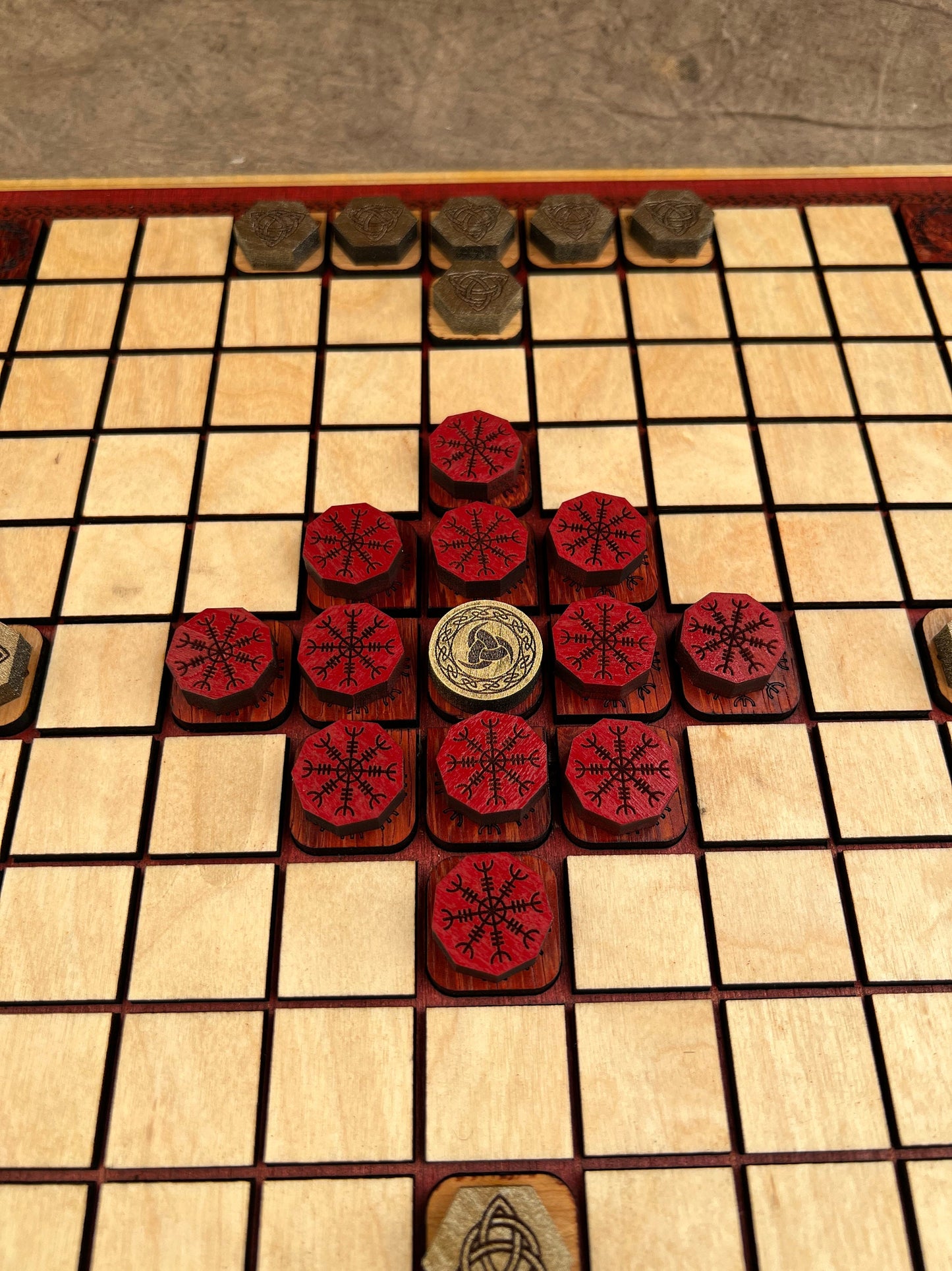 Viking Chess, HNEFATAFL! Beautifully Crafted from Exotic Woods. Engraved, Handmade, Norse Game of Legend!