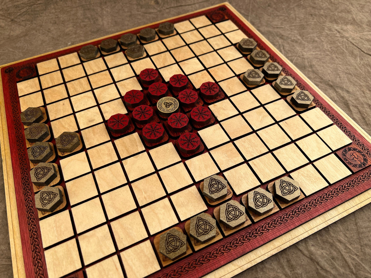 Viking Chess, HNEFATAFL! Beautifully Crafted from Exotic Woods. Engraved, Handmade, Norse Game of Legend!