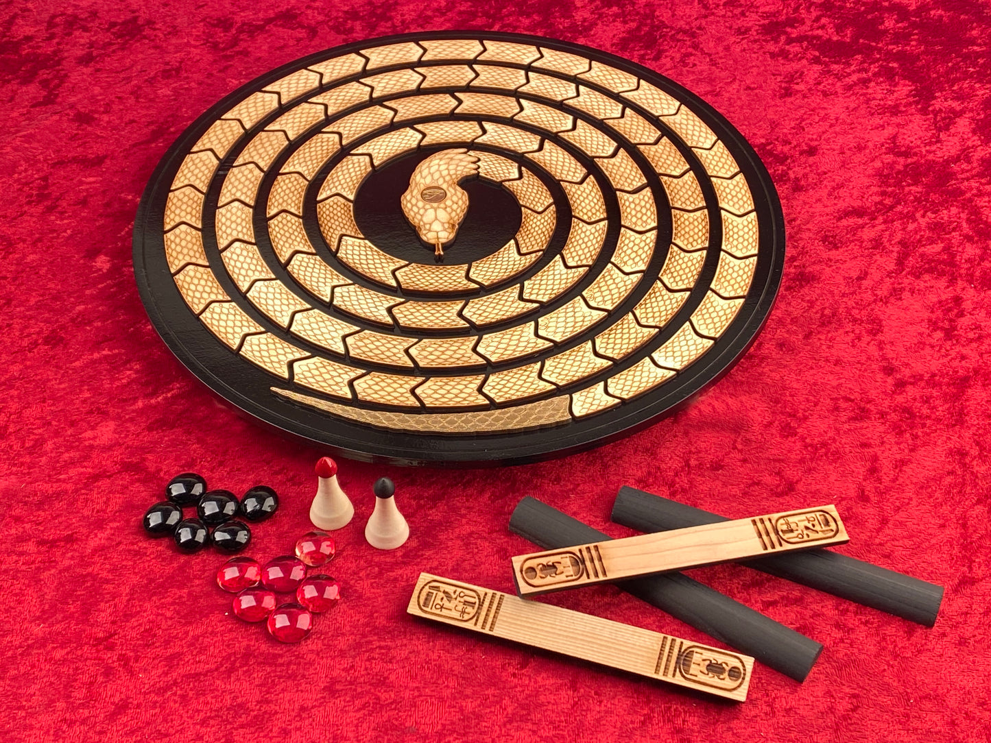 MEHEN! The Ancient Egyptian Game of the Pharaohs. Beautiful Wood & Glass Treasure.