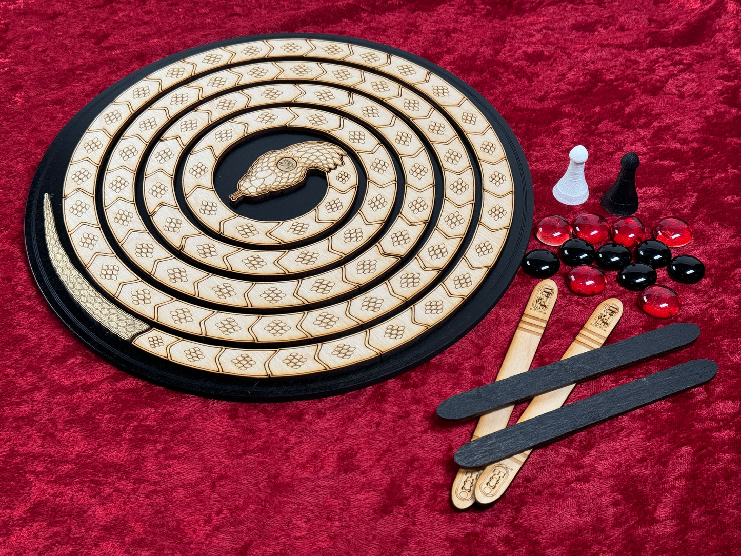 MEHEN! The Ancient Egyptian Game of the Pharaohs. Beautiful Wood & Glass Treasure.