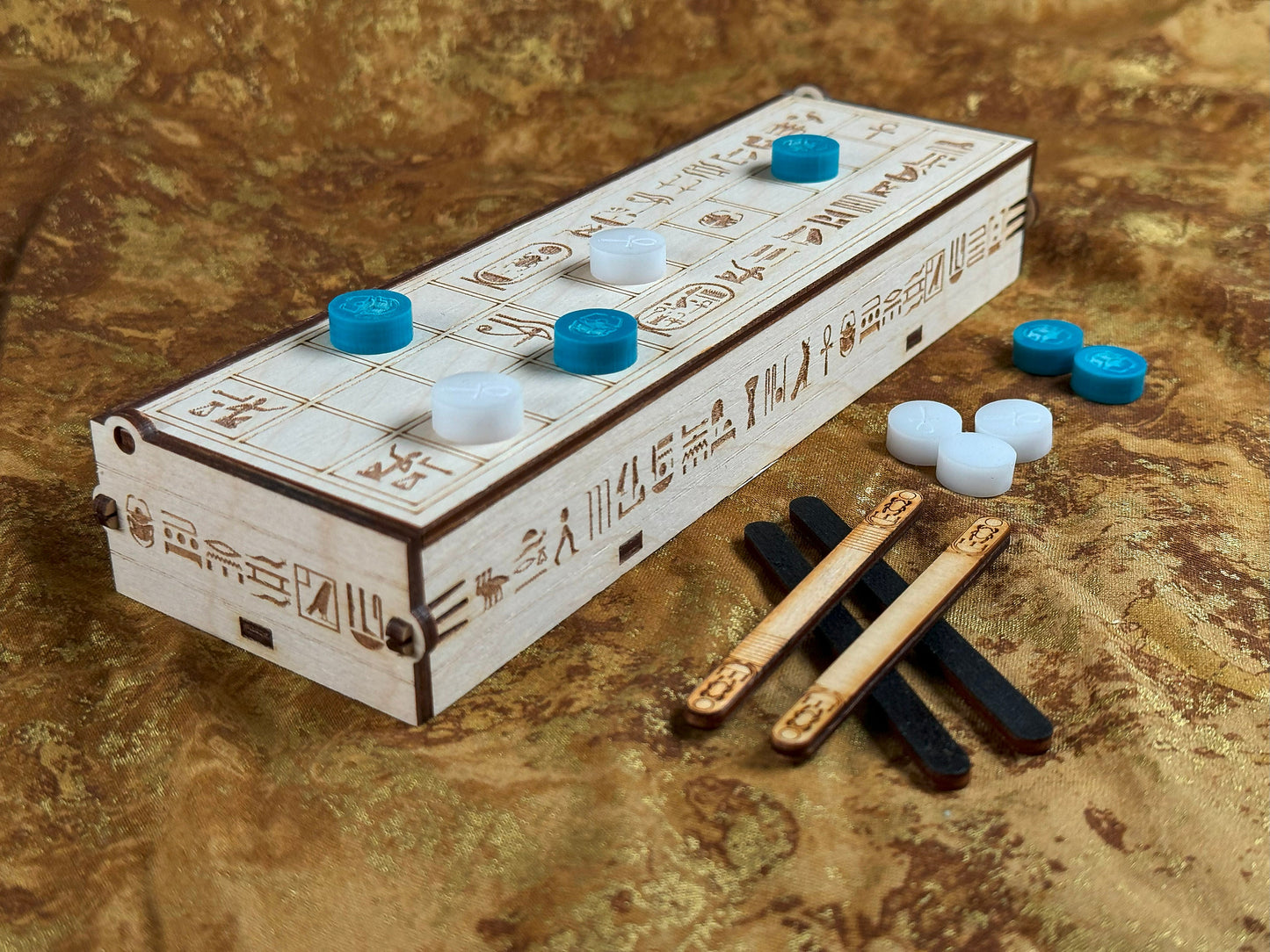 ASEB ~ Ancient Egyptian Game from the Tomb of the King. Hand Made Wooden Travel Game