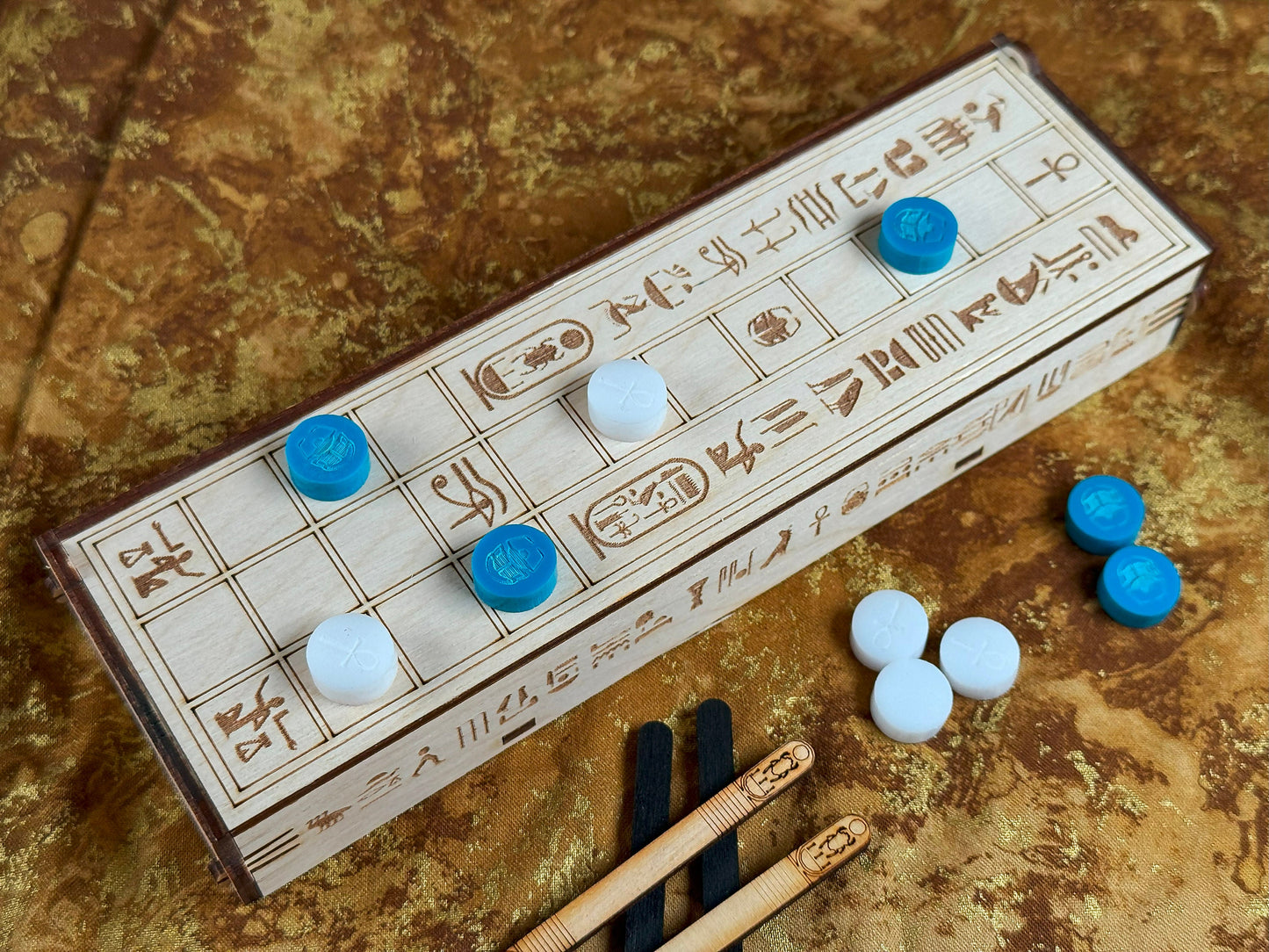 ASEB ~ Ancient Egyptian Game from the Tomb of the King. Hand Made Wooden Travel Game