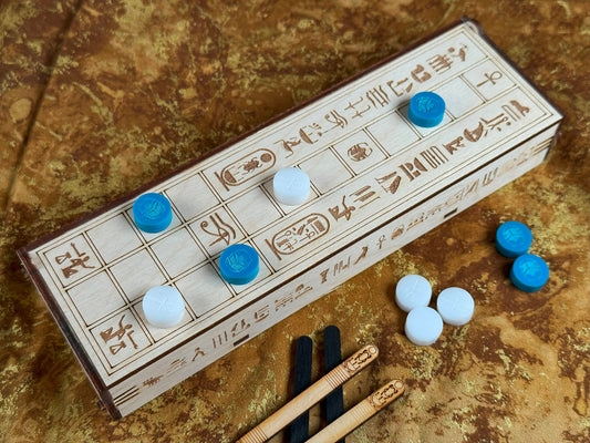 ASEB ~ Ancient Egyptian Game from the Tomb of the King. Hand Made Wooden Travel Game