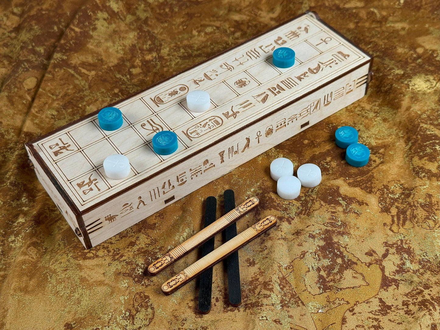 ASEB ~ Ancient Egyptian Game from the Tomb of the King. Hand Made Wooden Travel Game