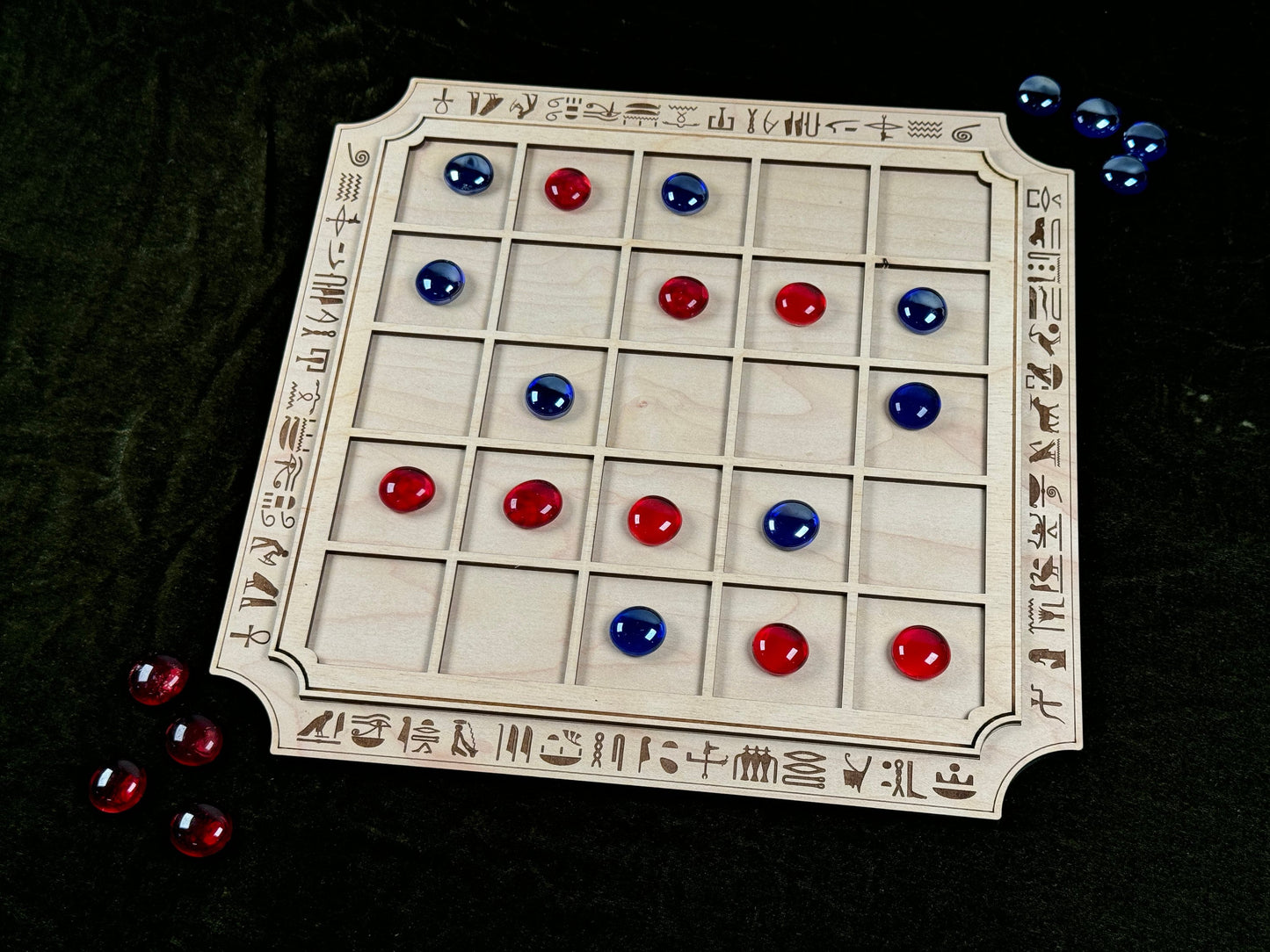 SEEGA ~ Ancient Game of the Pharaohs! Egyptian Game of Strategy, Hand Made, Glass Pawns