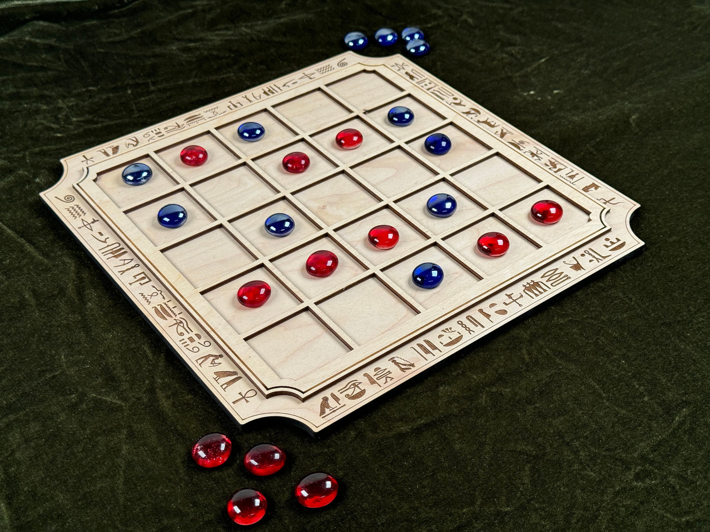 SEEGA ~ Ancient Game of the Pharaohs! Egyptian Game of Strategy, Hand Made, Glass Pawns