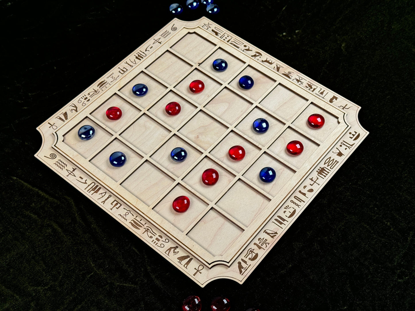 SEEGA ~ Ancient Game of the Pharaohs! Egyptian Game of Strategy, Hand Made, Glass Pawns