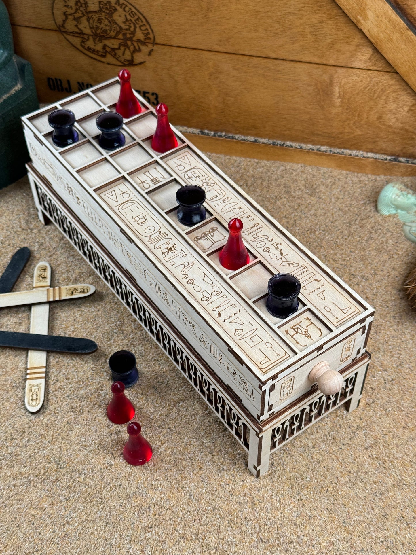 Tutankhamun's Senet Board Game, AUTHENTIC hieroglyphics, based on original artifact! Howard Carter Tomb Find. Ancient Egyptian Game.