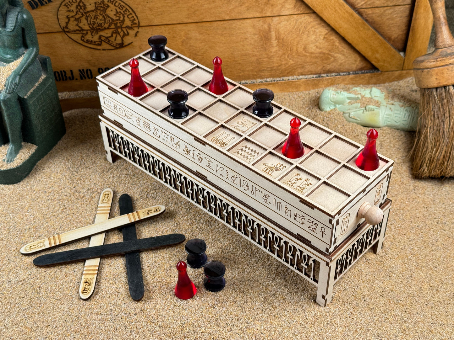 Tutankhamun's Senet Board Game, AUTHENTIC hieroglyphics, based on original artifact! Howard Carter Tomb Find. Ancient Egyptian Game.