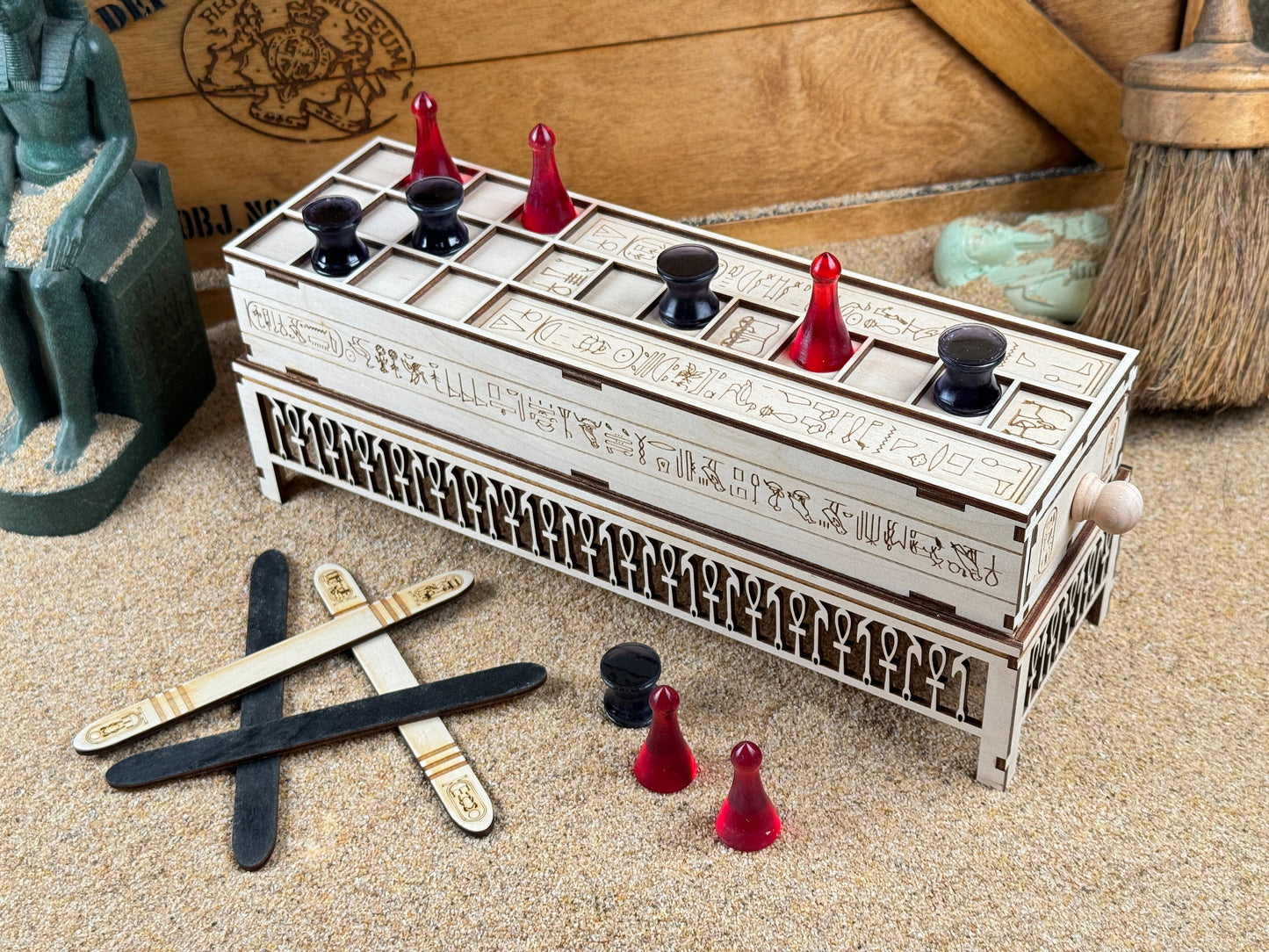 Tutankhamun's Senet Board Game, AUTHENTIC hieroglyphics, based on original artifact! Howard Carter Tomb Find. Ancient Egyptian Game.