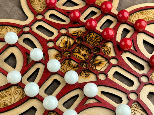 Surakarta! A Mysterious Abstract Game from the exotic land of Indonesia. Wood & Hand Made Glass Marbles!