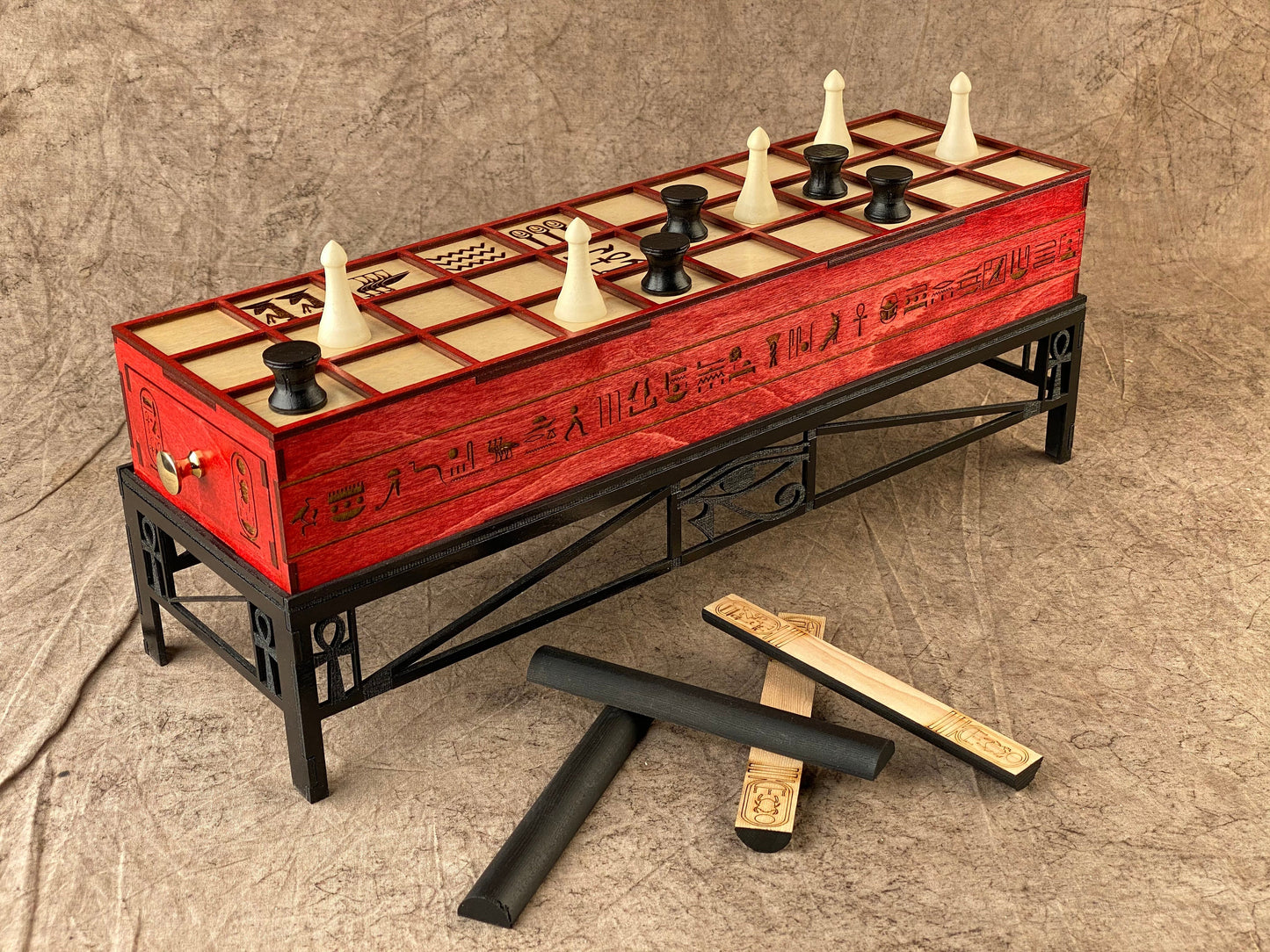 The Anubis SENET. A Game from the Ancient Egyptian Underworld! Stunning Blood Red & Black.