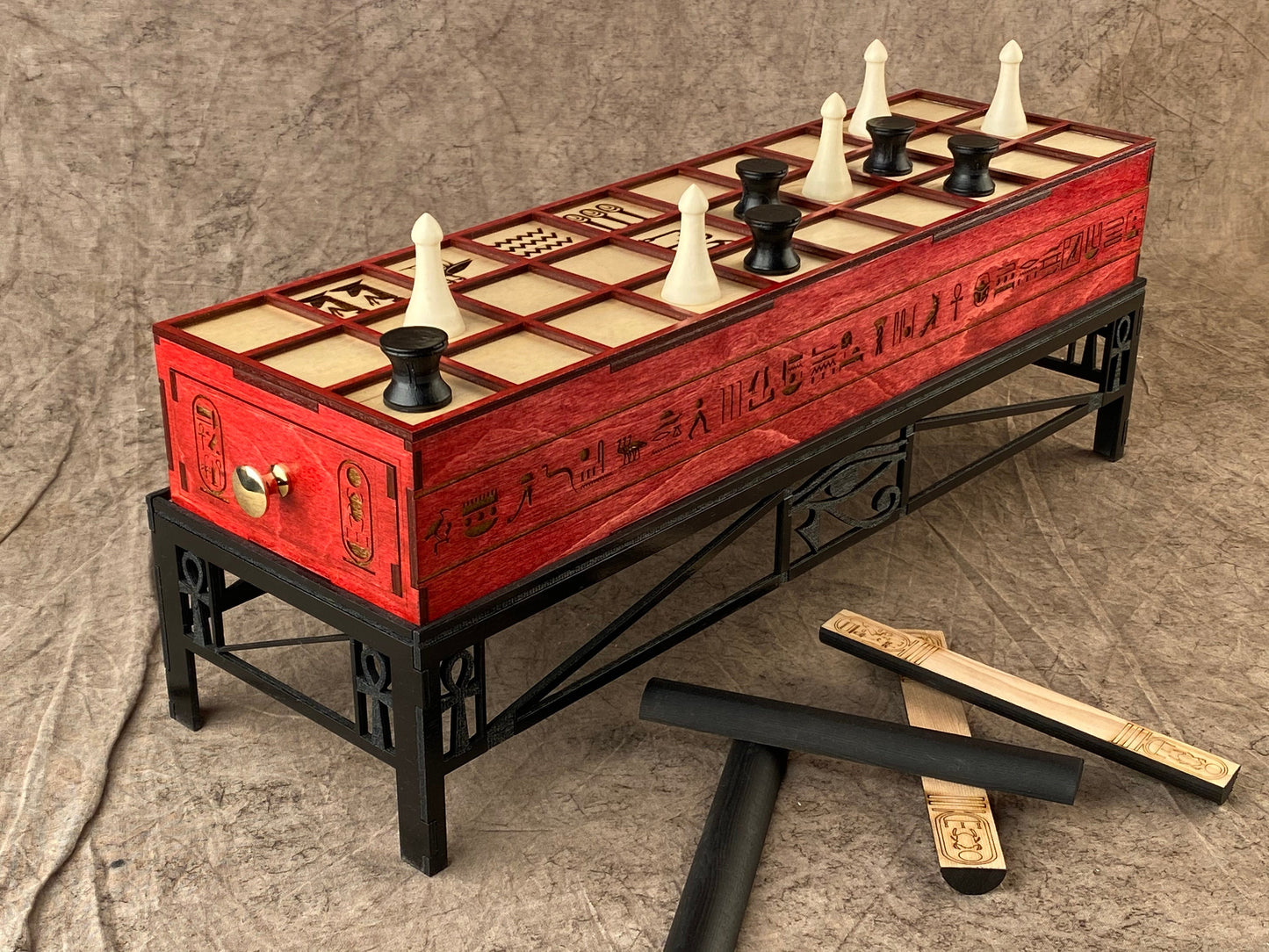 The Anubis SENET. A Game from the Ancient Egyptian Underworld! Stunning Blood Red & Black.